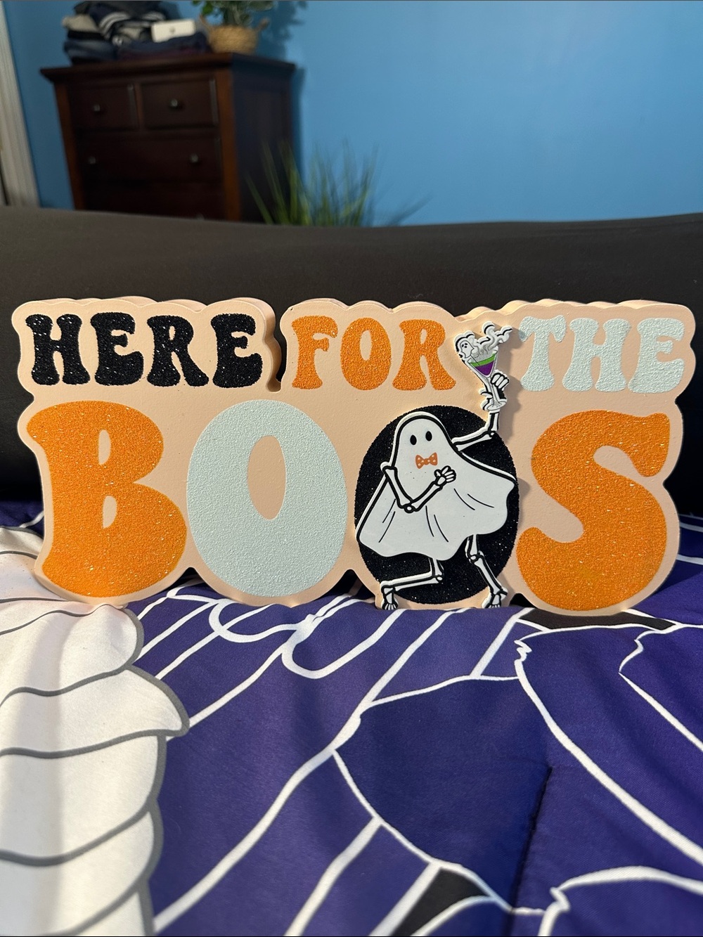 EUC Here for the Boos Glitter Halloween Sign - Orange, White, Black 👻  🎃